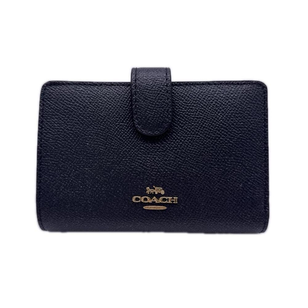 COACH Glitter Medium Corner Zip Wallet F23237 Bi-fold Navy Crossgrain Leather...